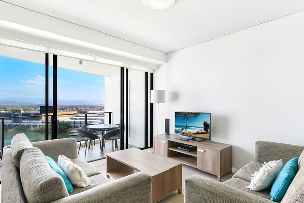 Modern 2 bed 2 bath apartment with Hinterland Views @ Sierra Grand Broadbeach