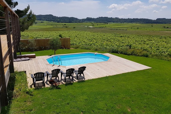 Villa bois*** Lodge terrasse sur pilotis, piscine, vue exceptionnelle vignobles